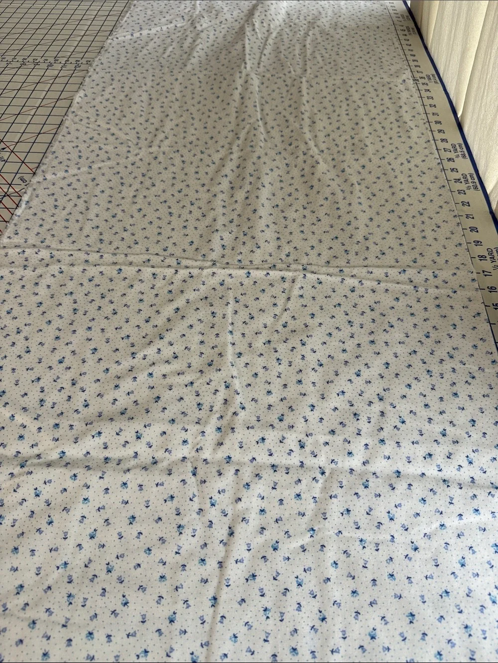 Blue White Tiny Floral Cotton Flannel Fabric Ditsy Print 2 Yards x 44
